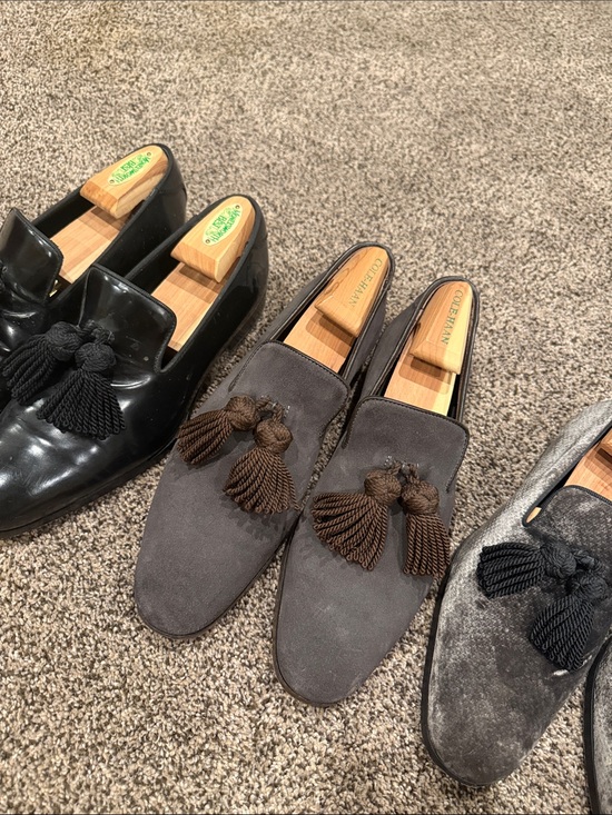 Jimmy Choo Other - Jimmy Choo Gray Suede Tassel Loafers with Brown Tassels